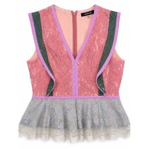 Sugar + Lips Colorblock Lace Peplum Top Blush Pink Sage Green Lavender Size L
